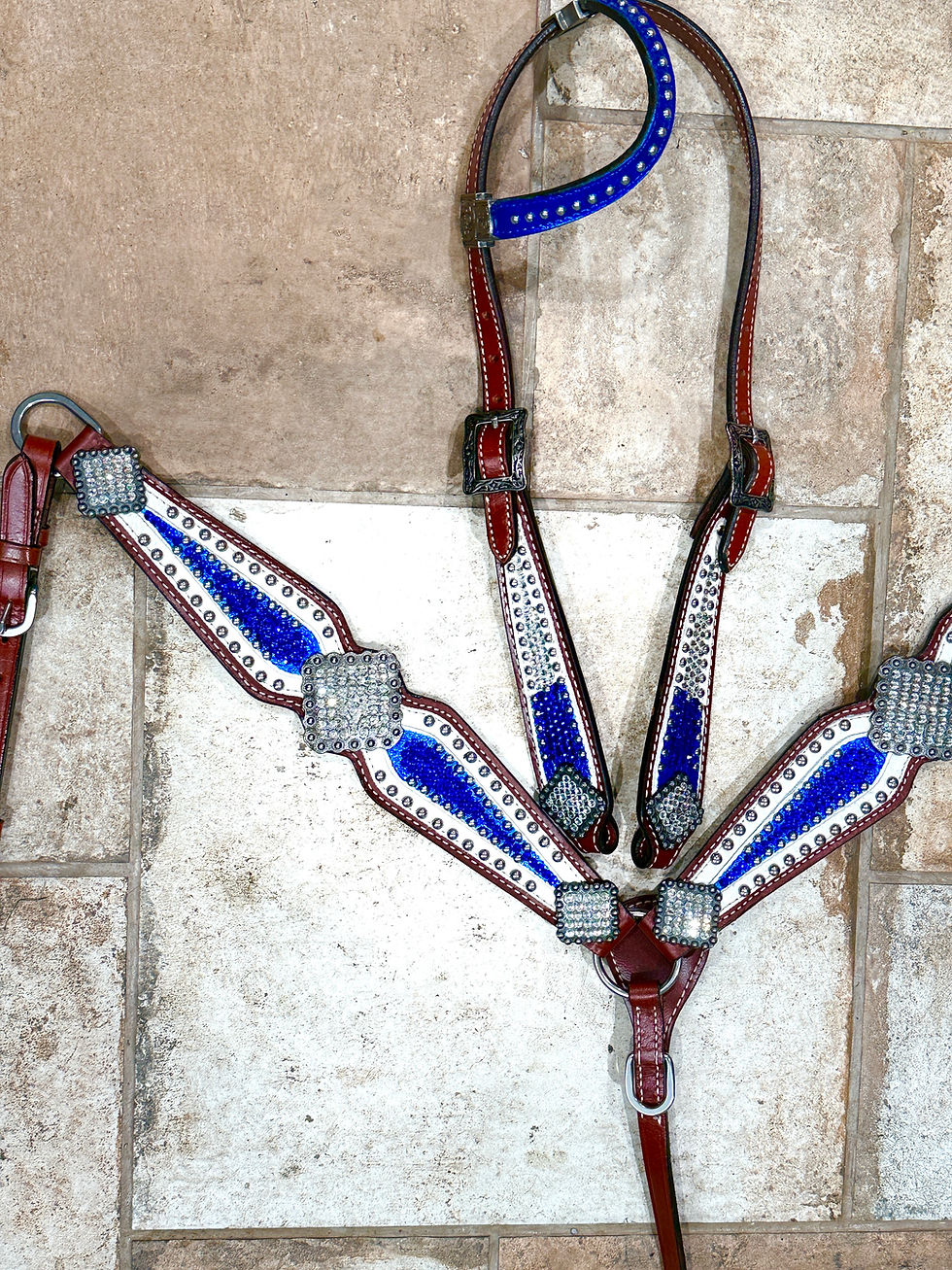 Thumbnail: Sapphire Blue & Clear Crystal White Bridle Breast Collar Set