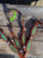 Thumbnail: One Ear Lime Green Crystal Rhinestone Bridle Breast Collar Tack Set