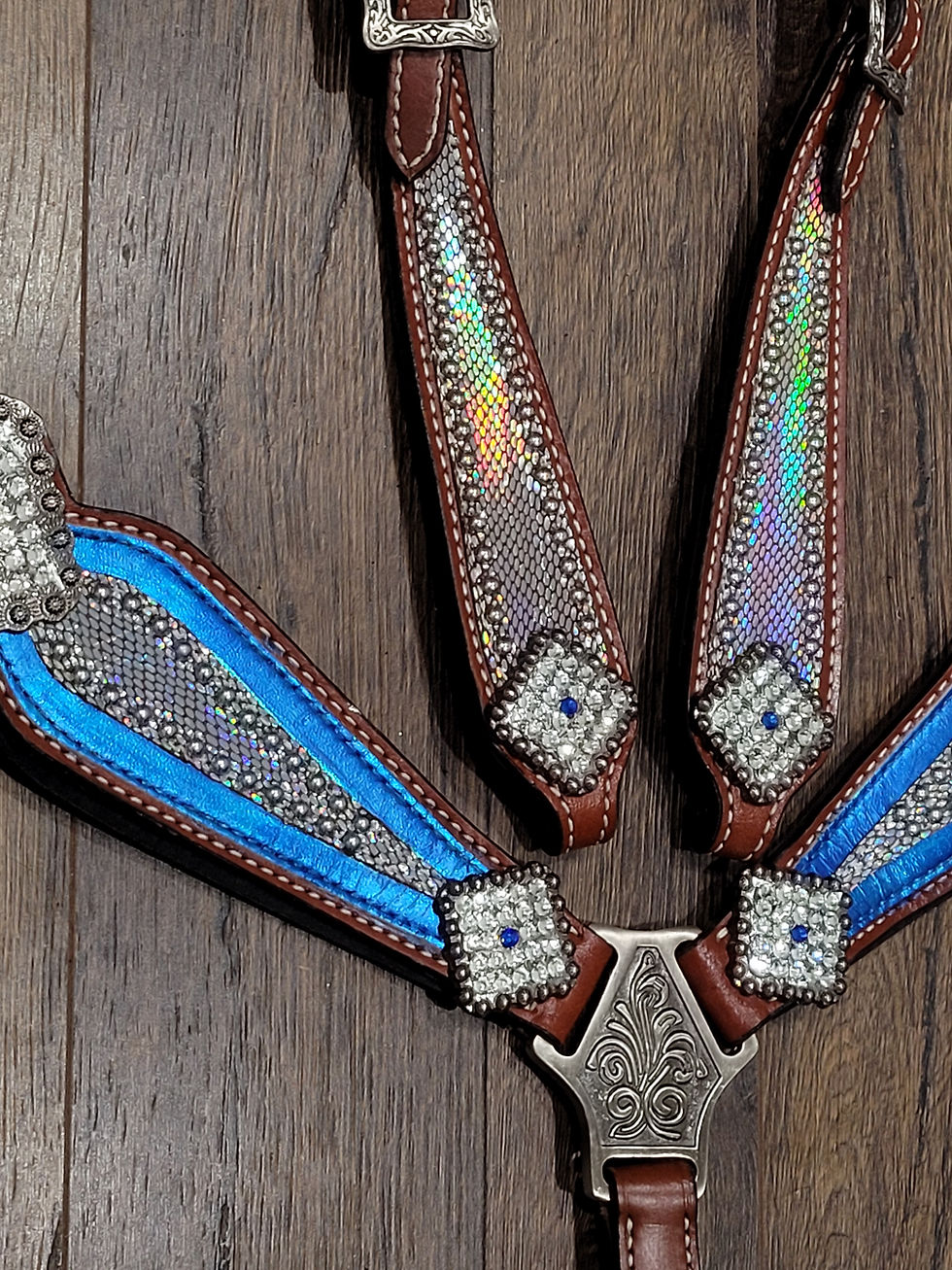 Thumbnail: Royal Blue w Swarovski Conchos Bridle Breast Collar Set Bling Rodeo Barrels