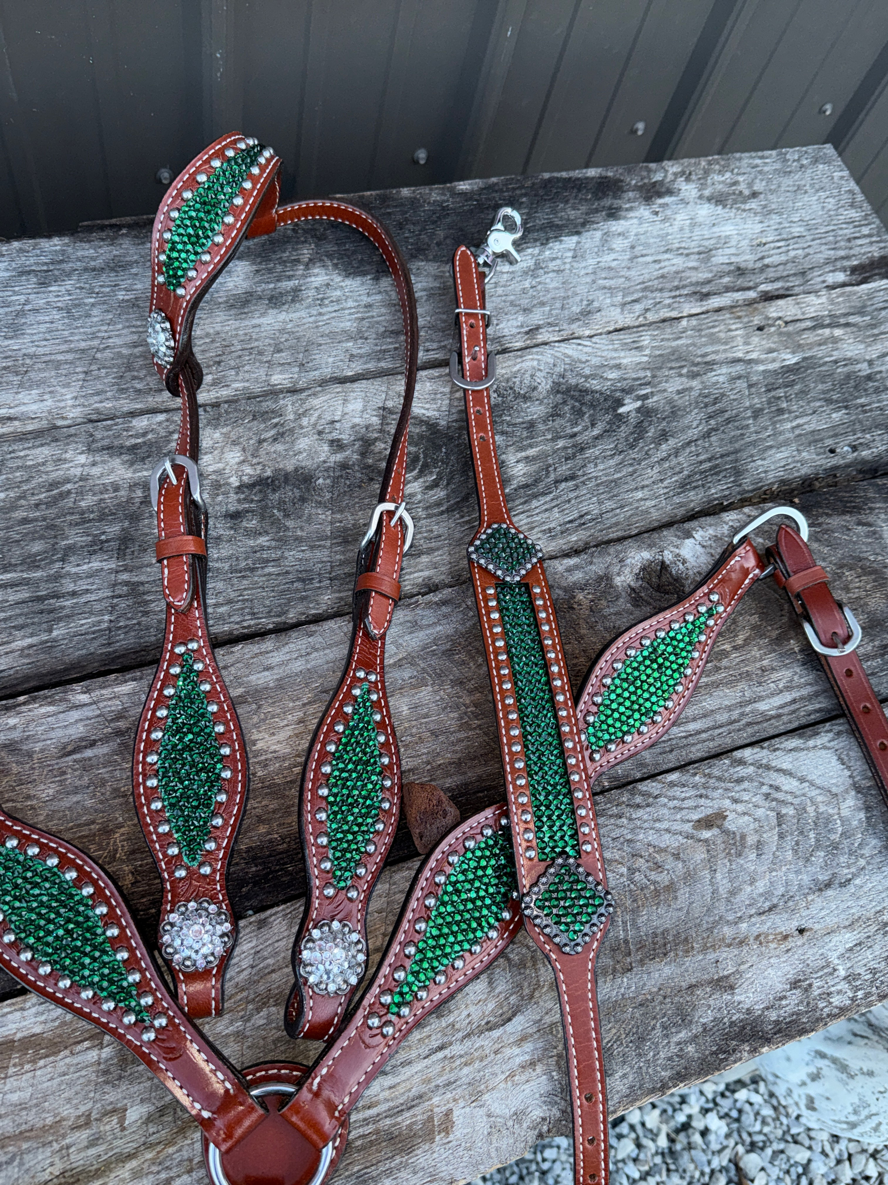 Emerald Green Rhinestone Crystal Bridle Breast Collar Wither Strap  Set