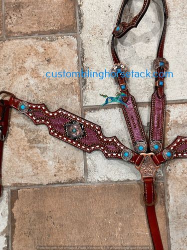 CSS Western Inlay Breastcollar and Bridle- Blue Glitter Inlay