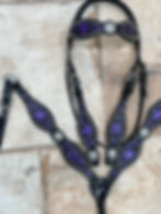 Thumbnail: Black Purple Bridle Breast Collar Tack Set Crystal Conchos Western Horse Barrels