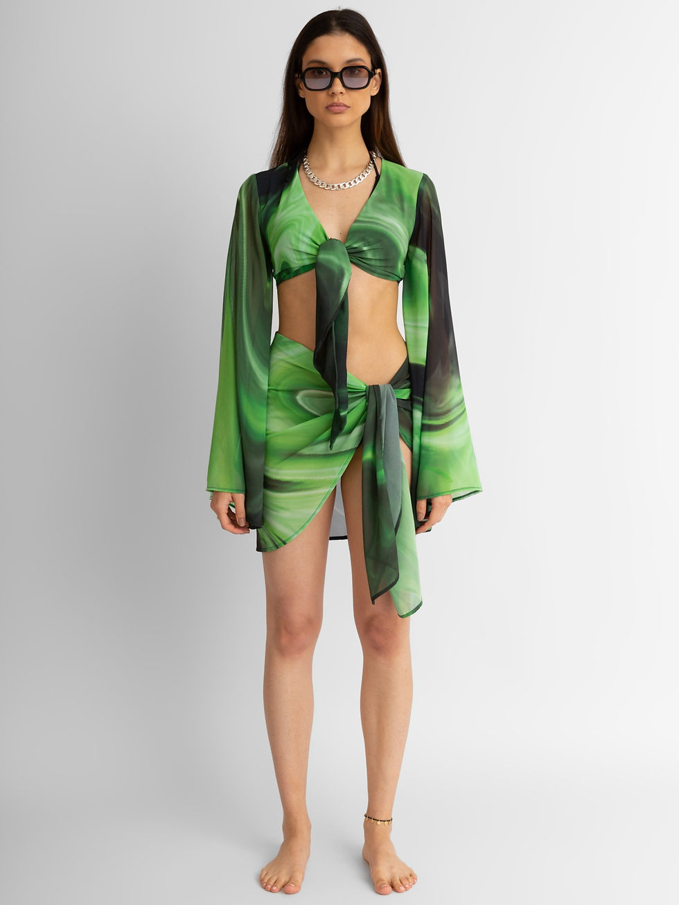 Küçük resim: MALACHITE WRAP CROP TOP