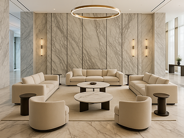 "Bespoke designer living room with modern furniture and elegant decor, creating a luxurious and inviting space.