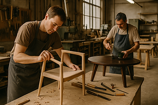 Skilled artisan handcrafting bespoke furniture with precision and attention to detail.