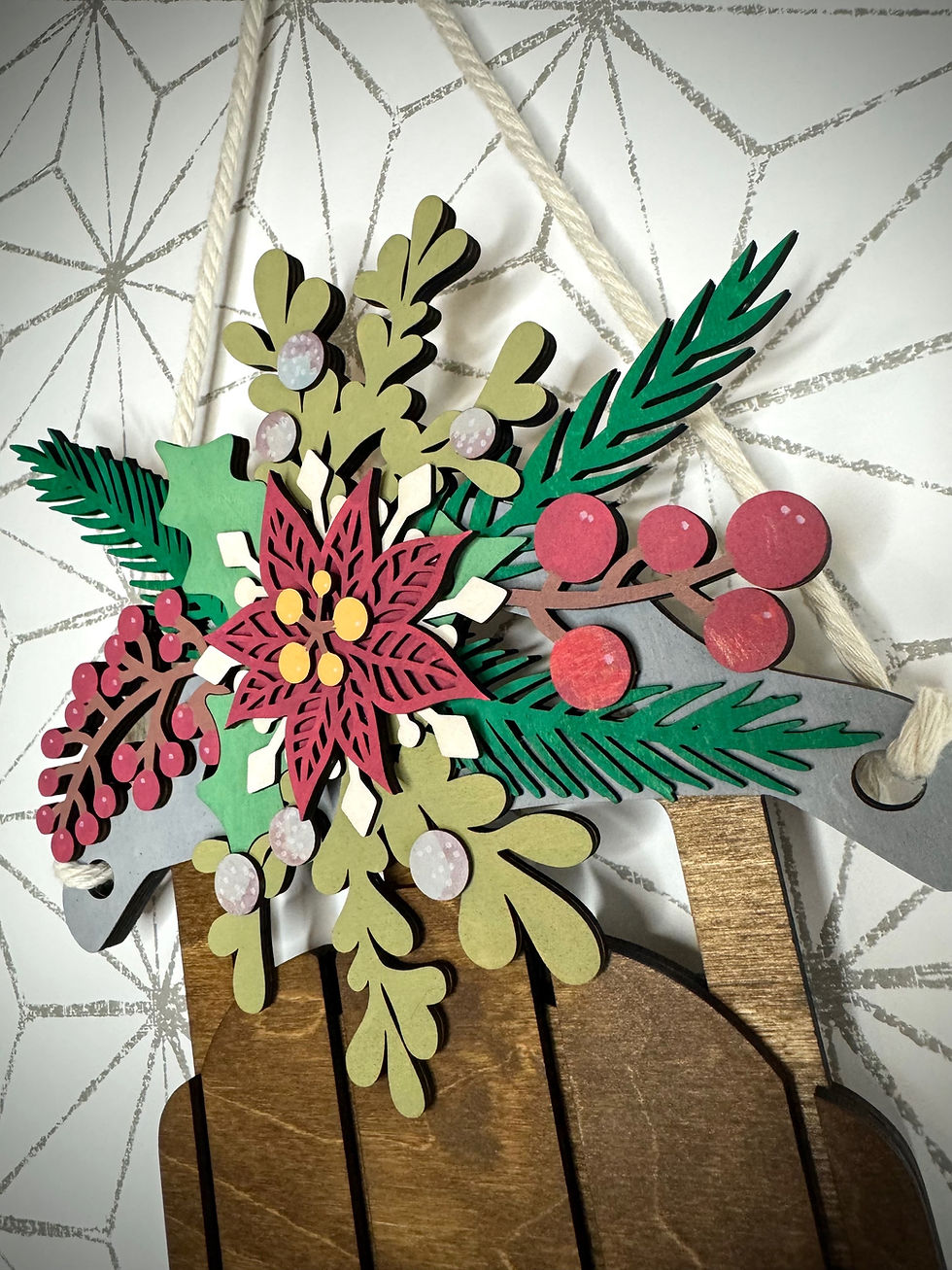 Thumbnail: Floral Mistletoe & Holly Sled Door Hanger or Leaner