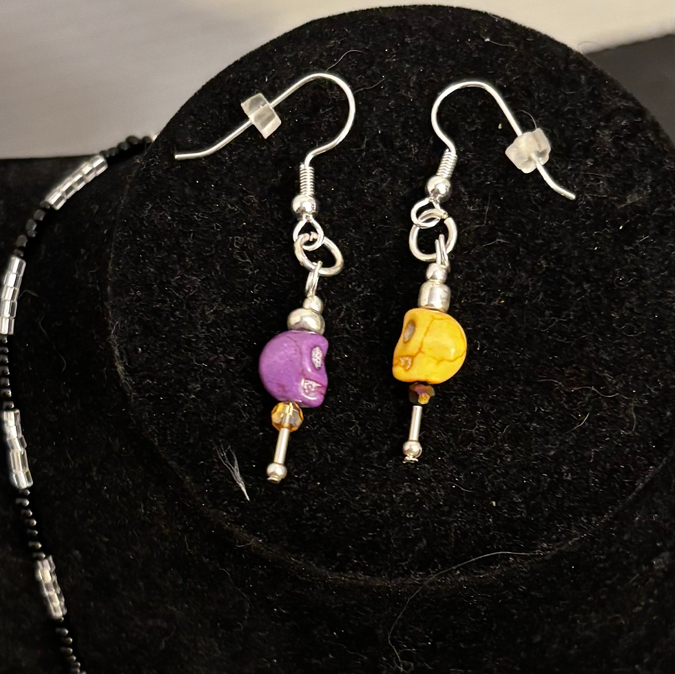 Thumbnail: Skull Earrings purple & yellow 