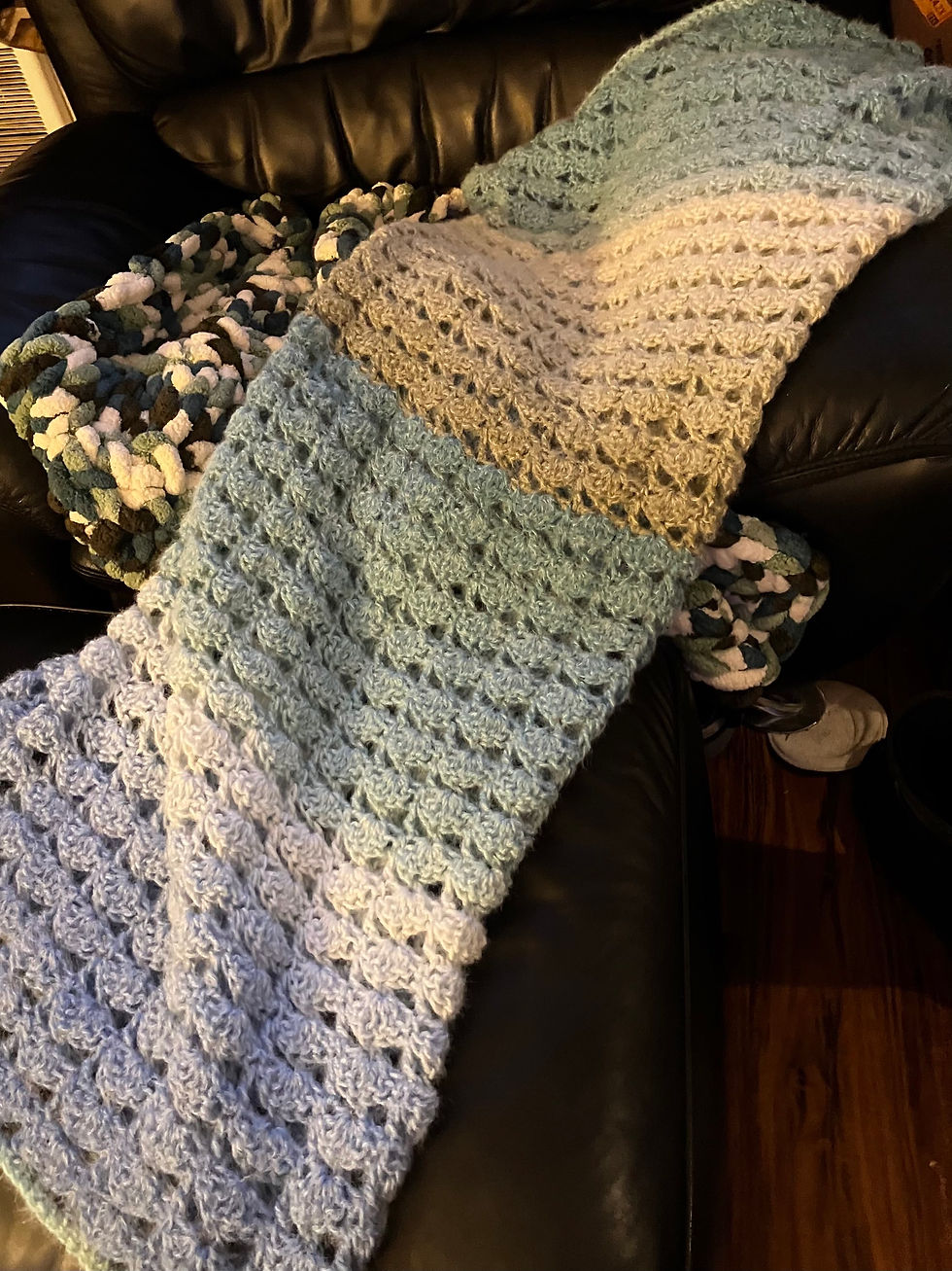 Thumbnail: Blanket hand knitted Beach 52”x43”