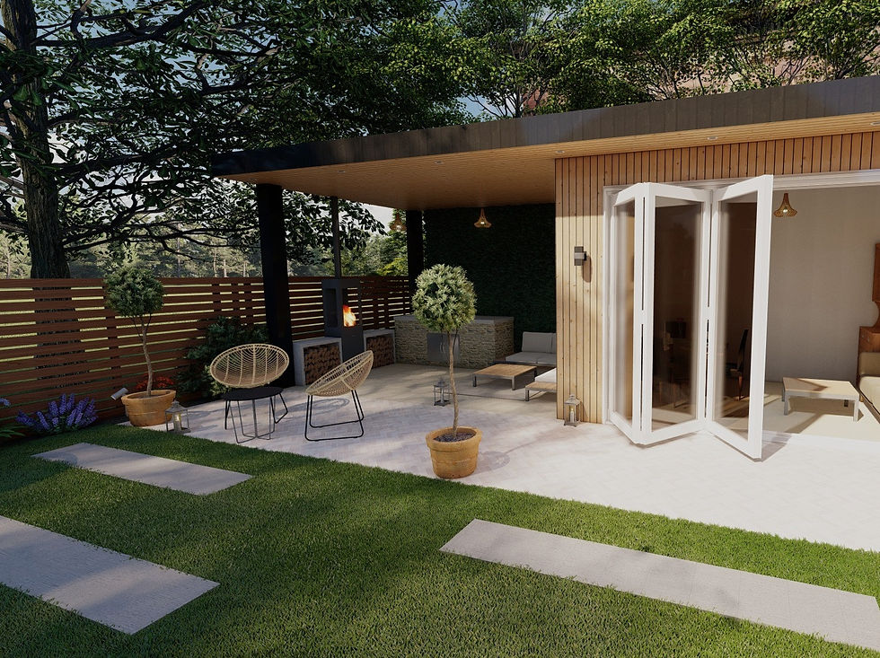 garden design london with garden room and outdoor kitchen