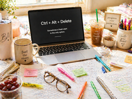 bright natural light messy writer desk with laptop notes pens and drinks representing what to do after writing a book