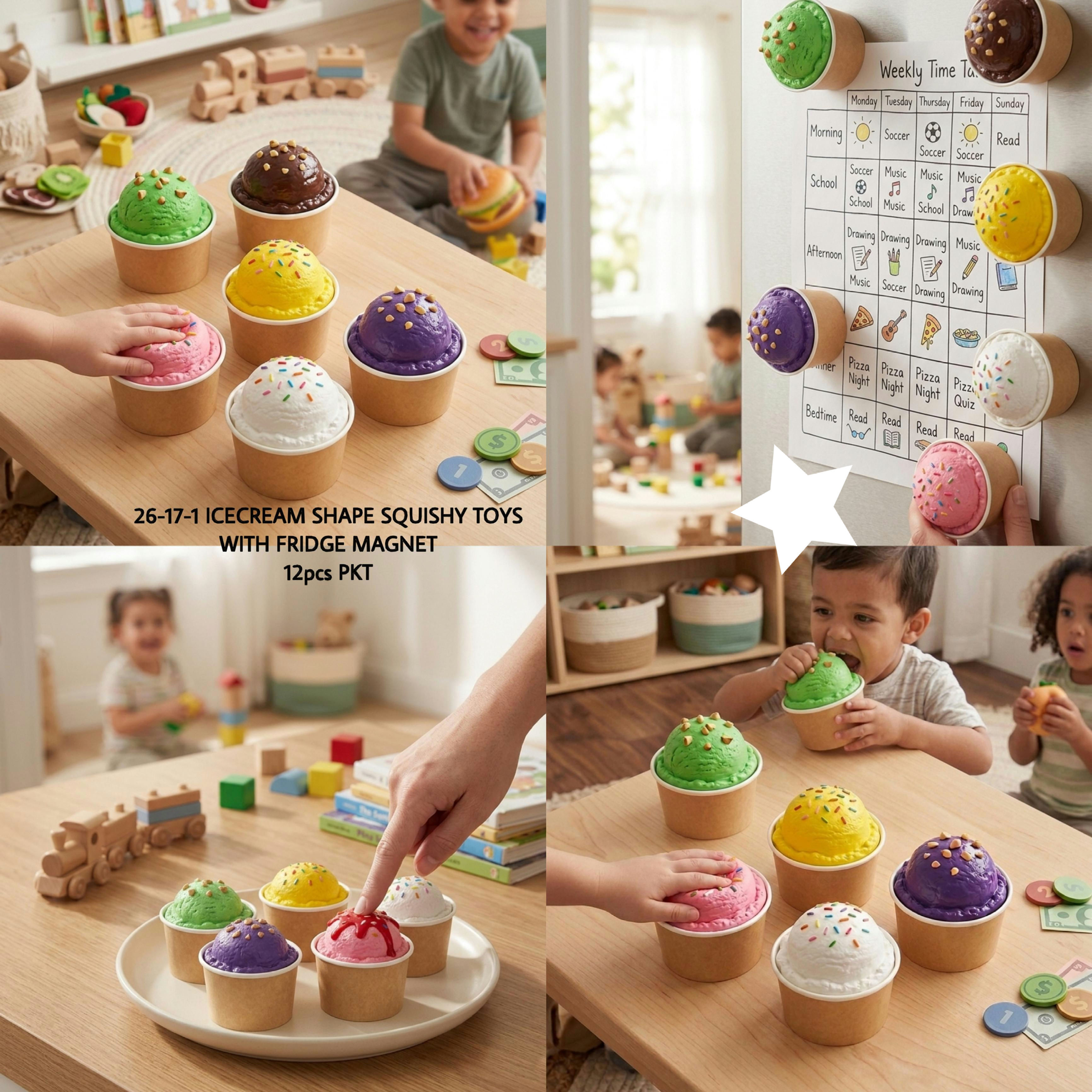 Ice Cream Shape Squishy Toy With Fridge Magnet(1pc)