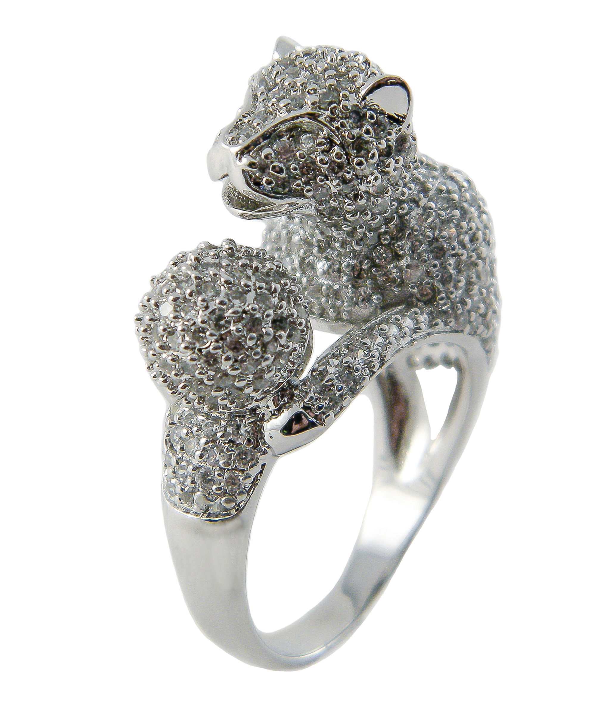 Sterling Silver Tiger Ring with CZ