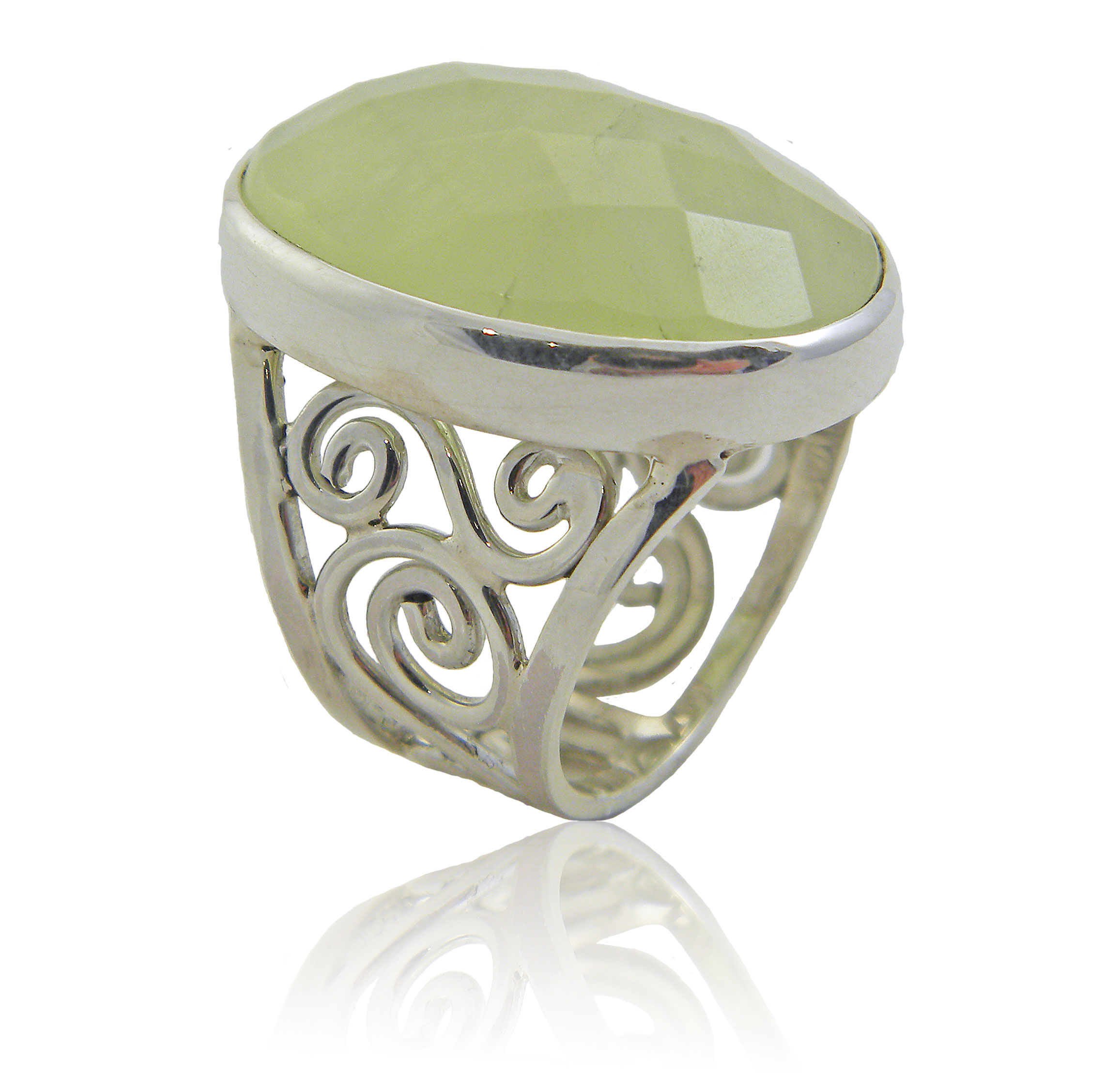 Sterling Silver Ring with Prehnite Stone