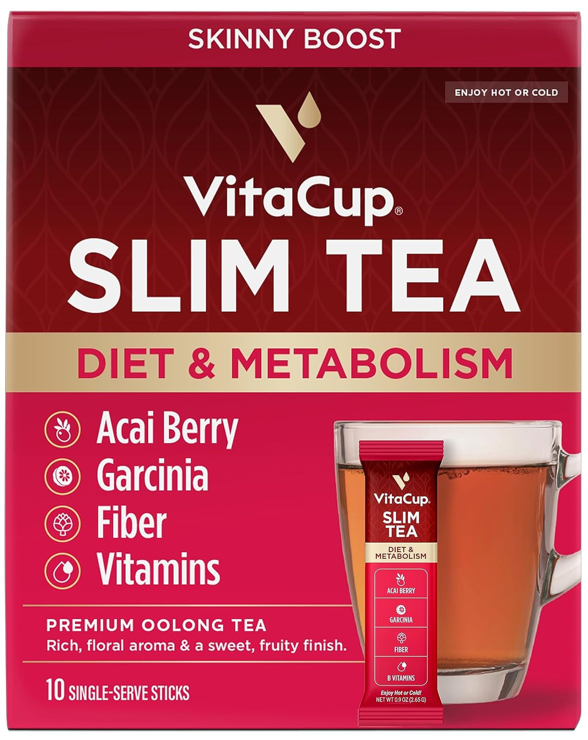 VitaCup Slim Instant Tea Packets 10 Count – Oolong Tea with B Vitamins, Garcinia, Inulin & Acai, Bulk Wholesale