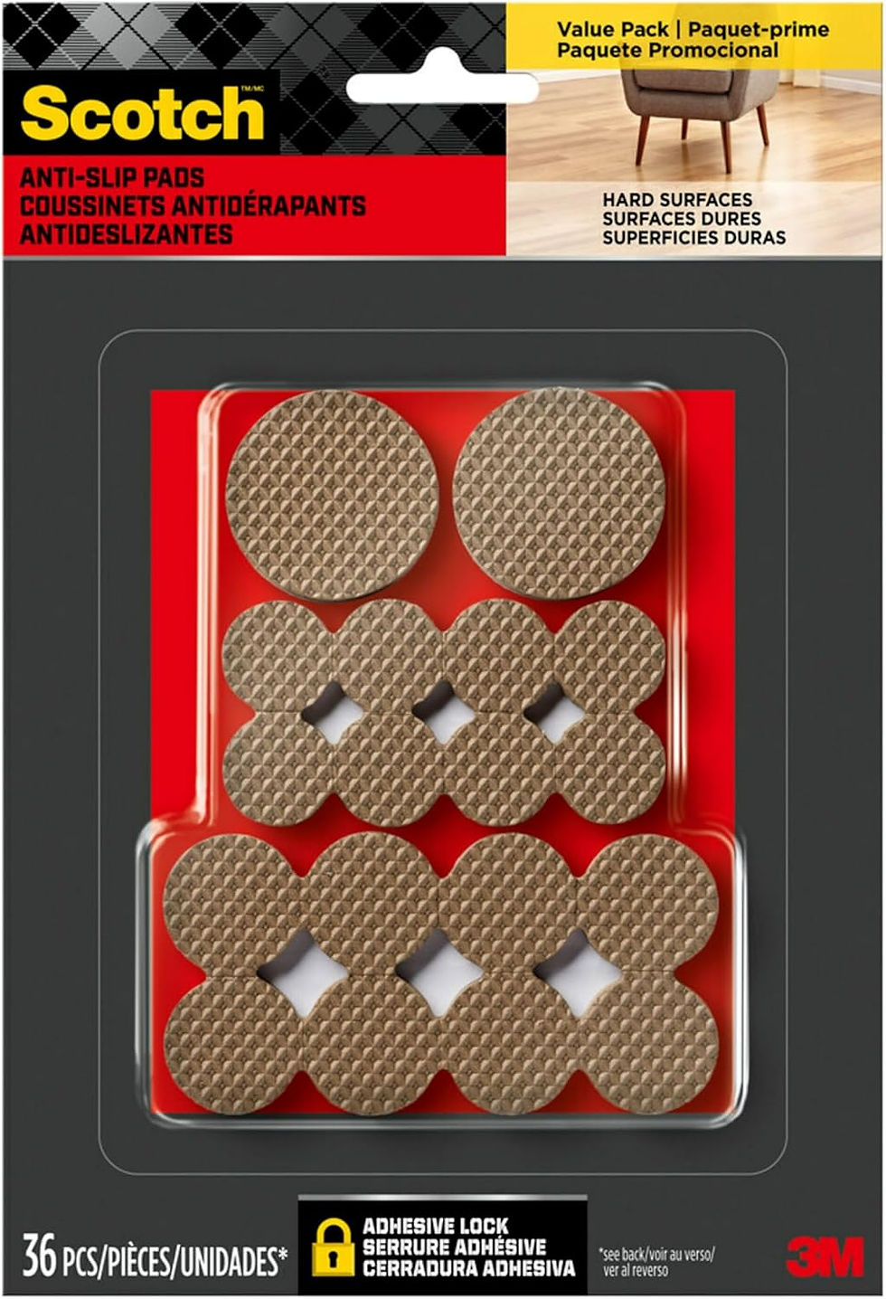 Scotch Gripping Pads 36 Pcs, Assorted Sizes 3/4", 1", 1.5", Self-Adhesive Round Pads – Wholesale Bulk Pack for Appliance and