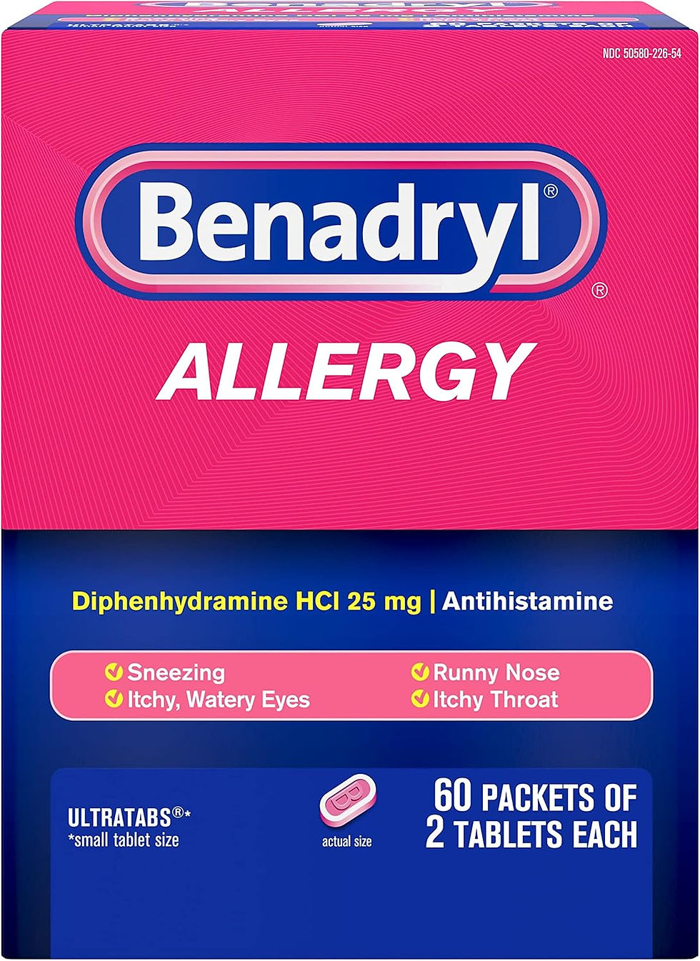 Benadryl Allergy Ultratab 60x2 Dispensit – Fast Allergy Relief Tablets, Wholesale Case for Retailers