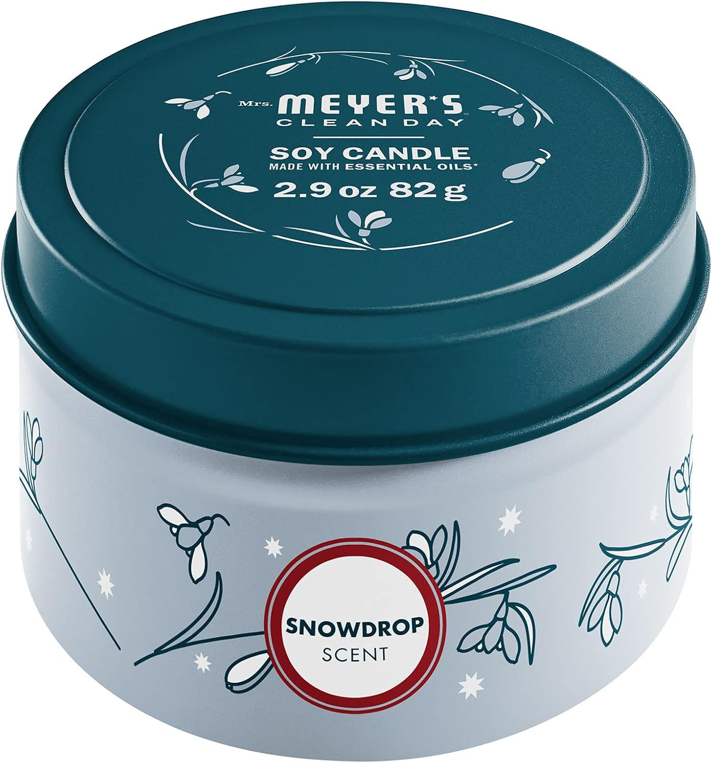 “Mrs. Meyer’s Snowdrop Soy Tin Candle 2.9 oz – Wholesale Seasonal Candle with Essential Oils”