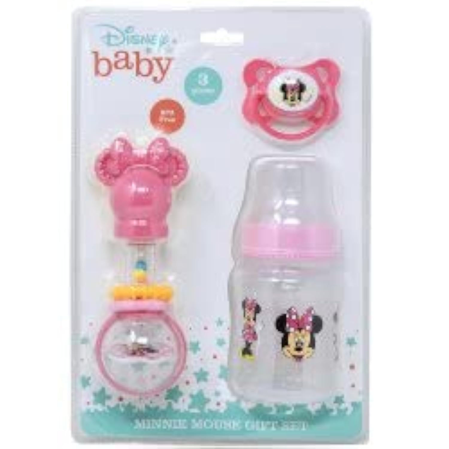 Wholesale Cudlie Disney Baby Girl Minnie Mouse Bottle, Rattle & Pacifier Set – BPA Free, bulk case of 24 for resellers