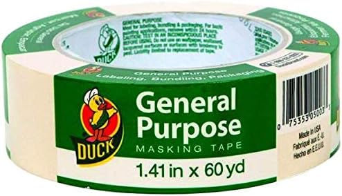 Duck Brand General Purpose Masking Tape 1.41-Inch x 60 Yards, Beige – Single Roll Wholesale for Packaging, Indoor, and Arts &