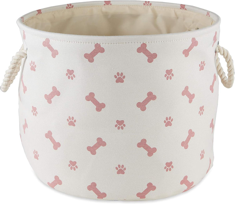 Bone Dry Medium Round Pet Storage Bin – Paw & Bone Print, Rose, 12x15x15, Wholesale Bulk Case for Pet Stores & Resellers