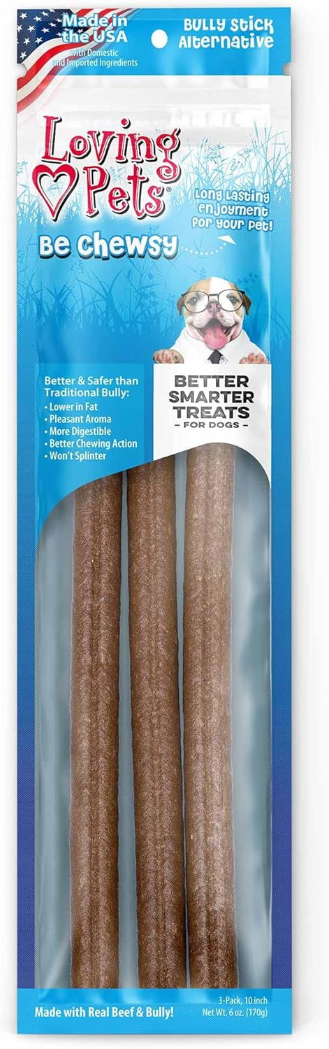 Loving Pets Be Chewsy Bully Stick Alternative Dog Chews, Beef Flavor, 3 Pack (10 Sticks Each)