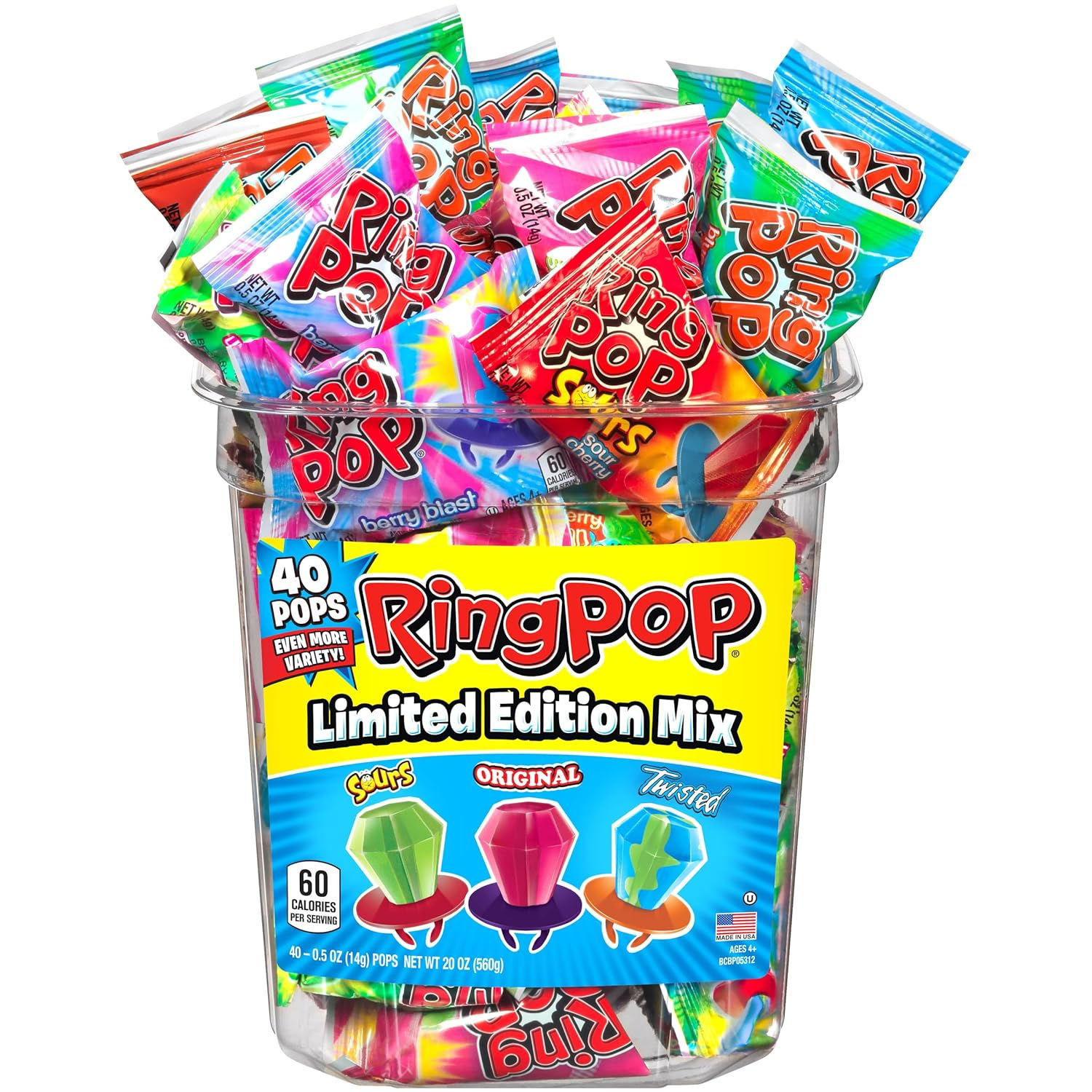 Wholesale Ring Pop Hard Candy Pops Variety Pack 40 Count – Bulk Case of 25 Bags for Resellers and Retail Stores