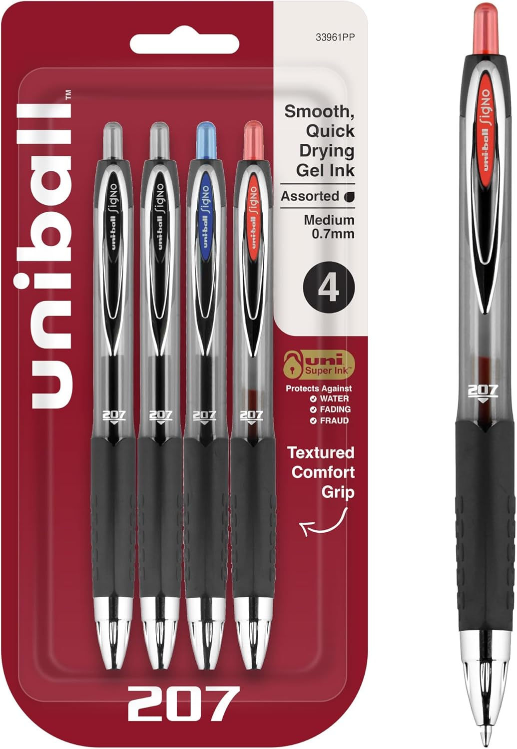 Uni-ball 207 retractable gel pens wholesale medium point 0.7mm assorted colors 4 pack case for resellers
