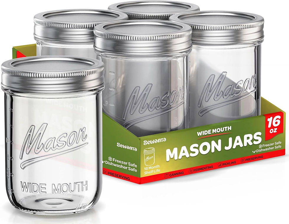 SEWANTA Wide Mouth Mason Jars 16 oz, 5 Pack with Lids and Bands – Food Grade Glass, Microwave/Freeze/Dishwasher Safe, Wholesa