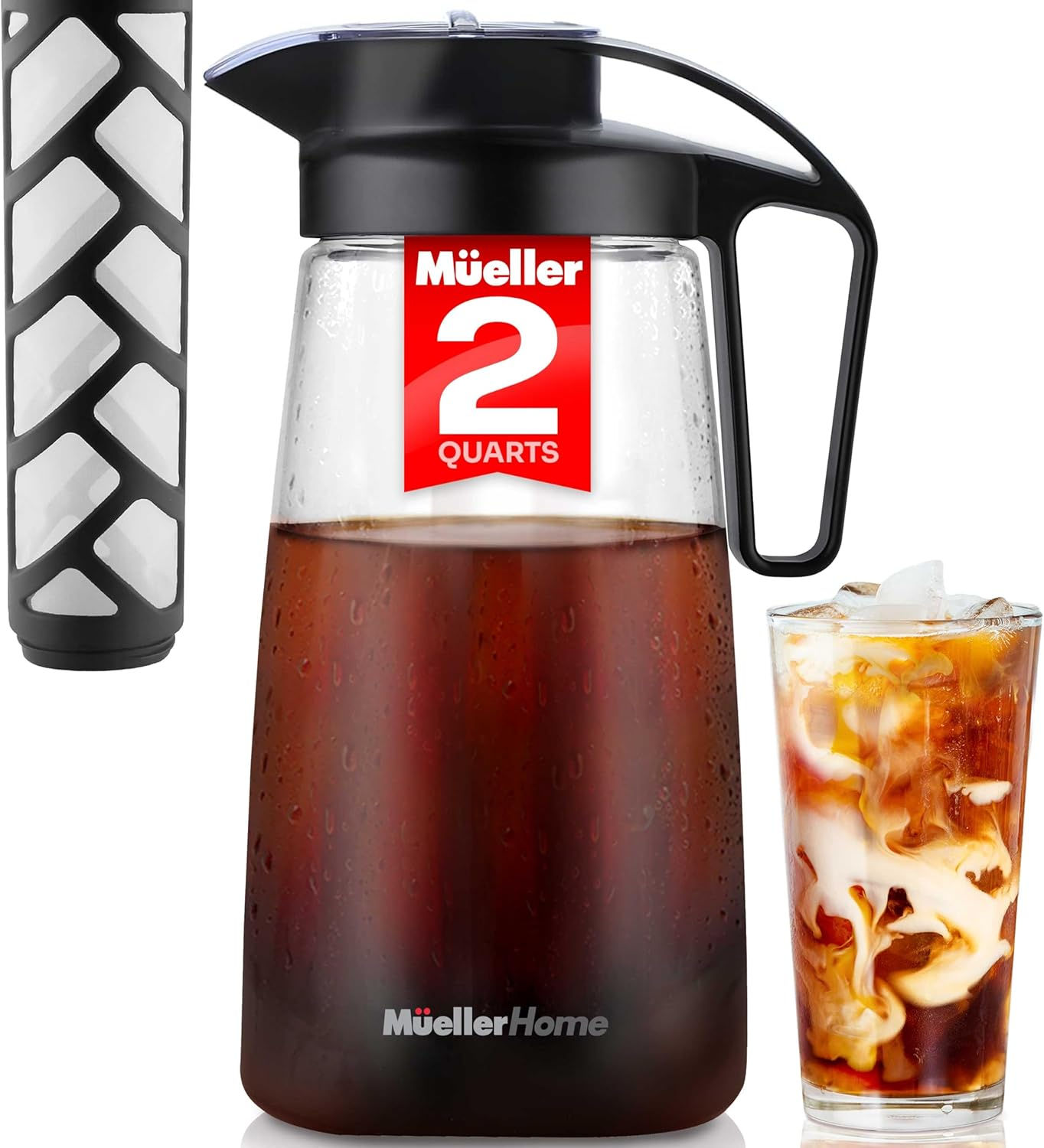 MÜELLERHOME Cold Brew Coffee Maker 64 oz Tritan Pitcher with Pour Spout, Handle, Leak-Proof Lid for Iced Coffee & Tea