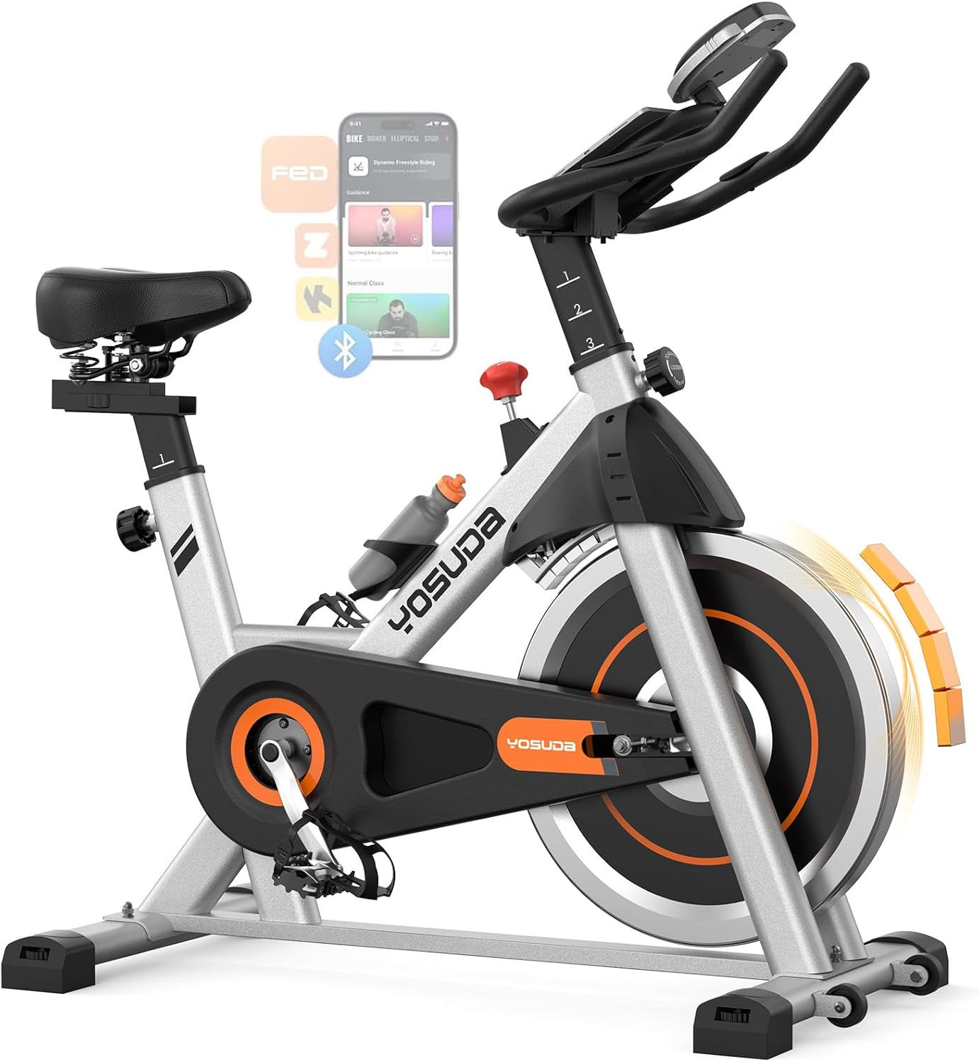 YOSUDA Exercise Bike – Black-Orange Magnetic Indoor Cycling Stationary Bike, App Compatible, Tablet Holder, 300 lb Capacity,