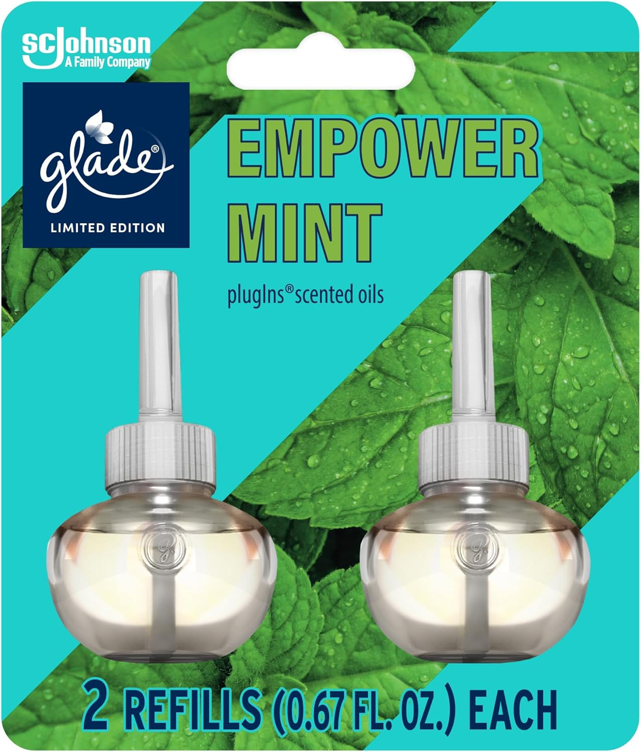 Wholesale Glade PlugIns Refills Empower Mint, 1.34 fl oz scented oil, 2 count pack for home and bathroom air freshening