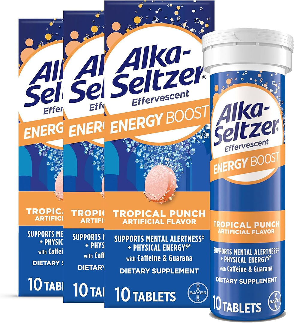 Alka-Seltzer Energy Boost Fizzy Tablets 30ct – Tropical Punch Flavor, Caffeine & B Vitamin Supplement