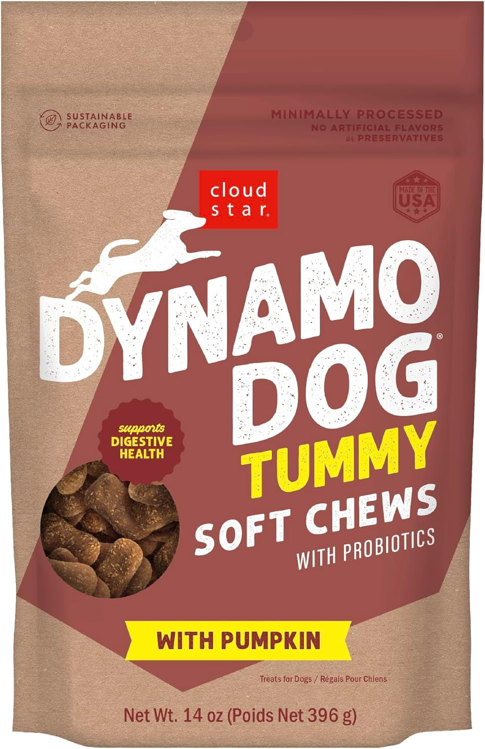 Wholesale Cloud Star Dynamo Dog Tummy Treats, Pumpkin & Ginger Soft & Chewy Probiotic Dog Treats, 14 oz Bag