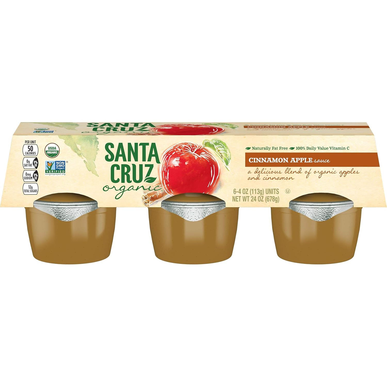 Santa Cruz Organic Cinnamon Apple Sauce 6-4 Oz Cups – Pack of 4, Wholesale Organic Snacks