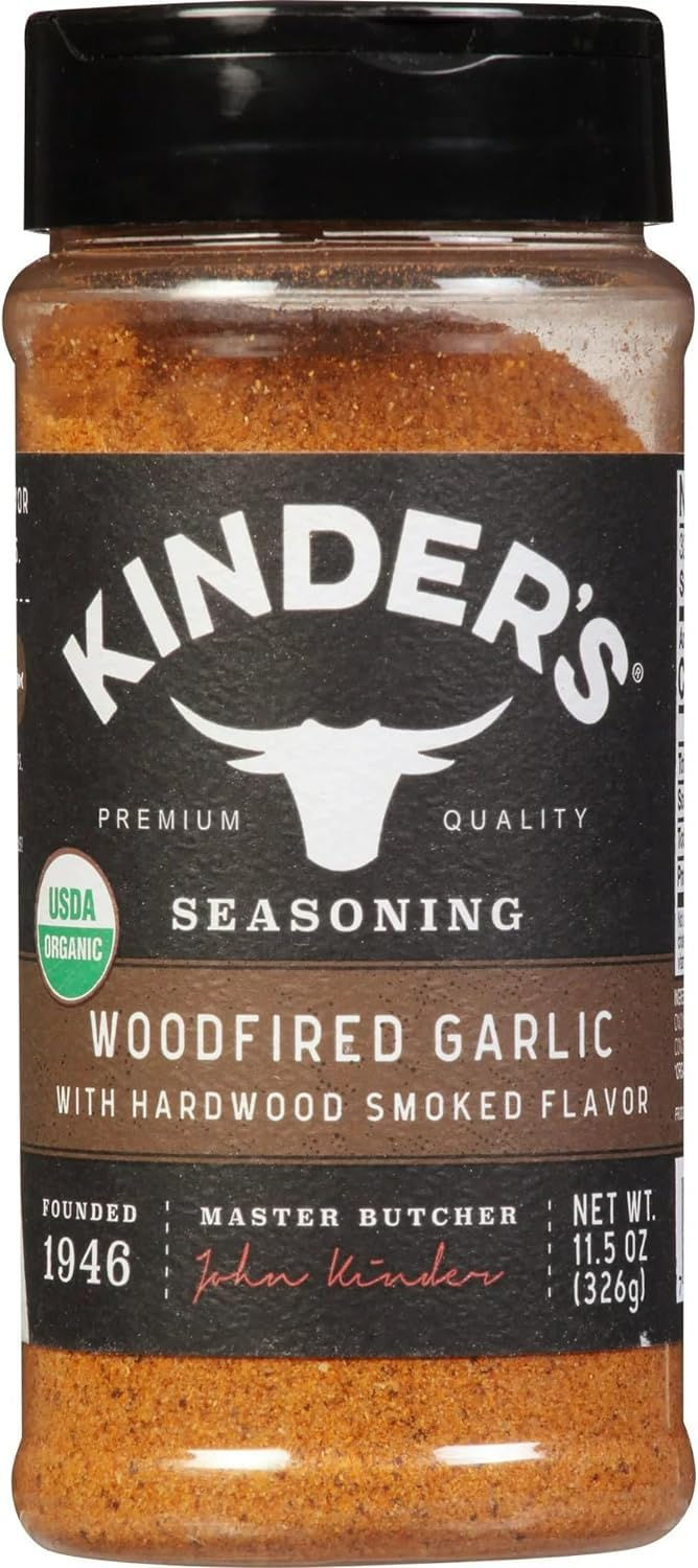 Kinder’s Woodfired Garlic Seasoning 11.4 oz Shaker – Hardwood Smoked Garlic Spice Blend for Cooking & Wholesale