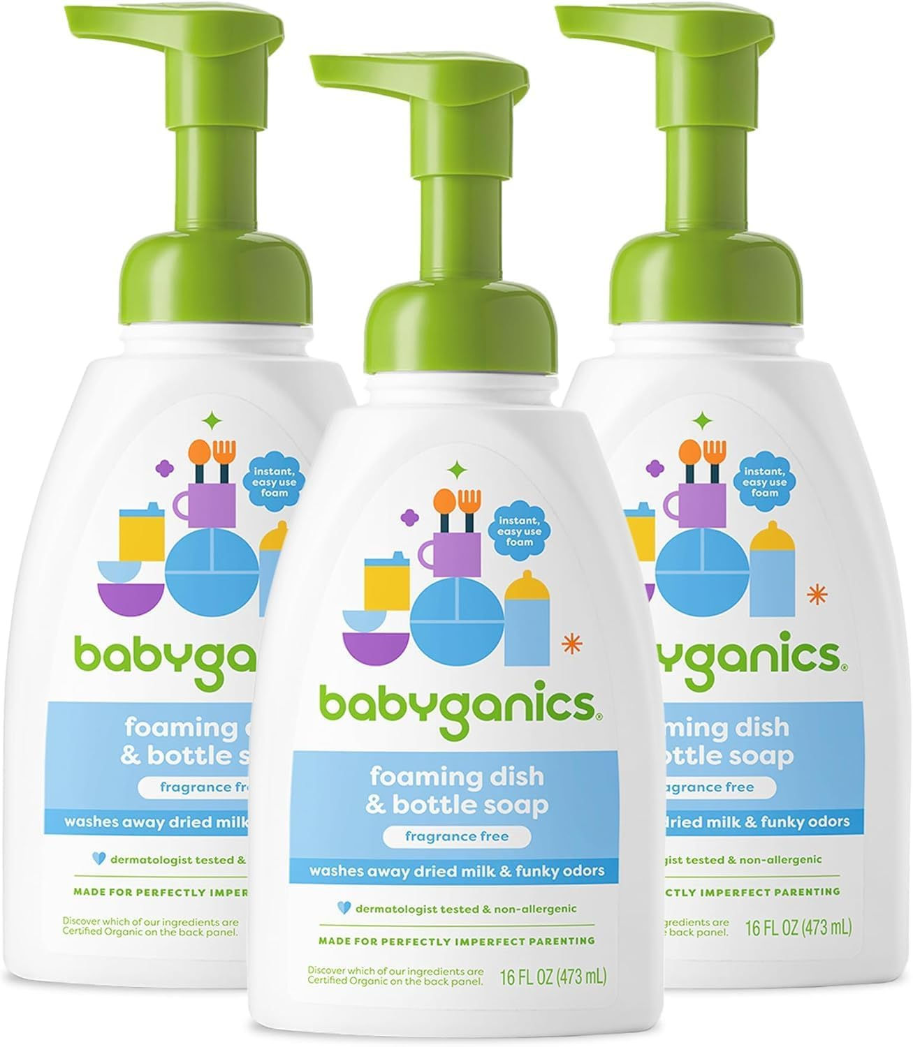 Babyganics Foaming Dish Soap Fragrance Free 16oz Pump Bottle – 3 Pack Wholesale Bulk