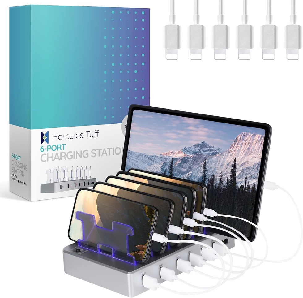 Hercules Tuff Multi-Device Charging Station, Silver, 6 USB Fast Ports, Compatible with Smartphones, Tablets, and Other Electr