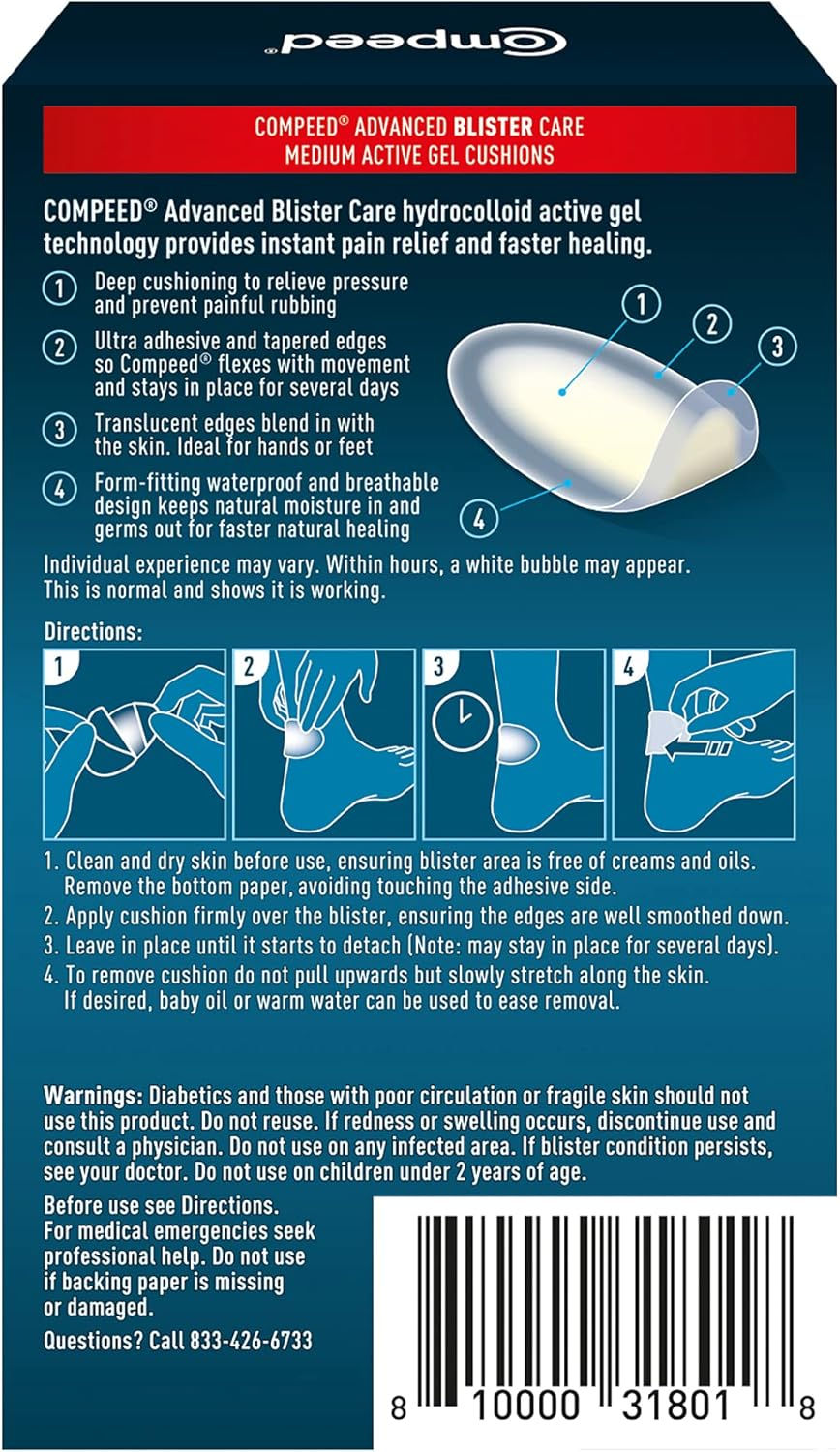 Thumbnail: Compeed Advanced Blister Care Hydrocolloid Bandage Cushions – 12 Count Medium Pads, 2 Pack, Waterproof, Wholesale Supply