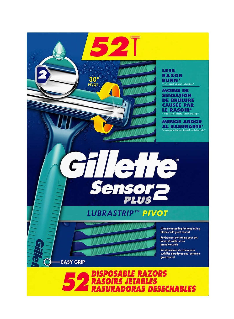 Gillette Sensor2 Plus Disposable Razors – Bulk 52 Pack with Pivoting Head
