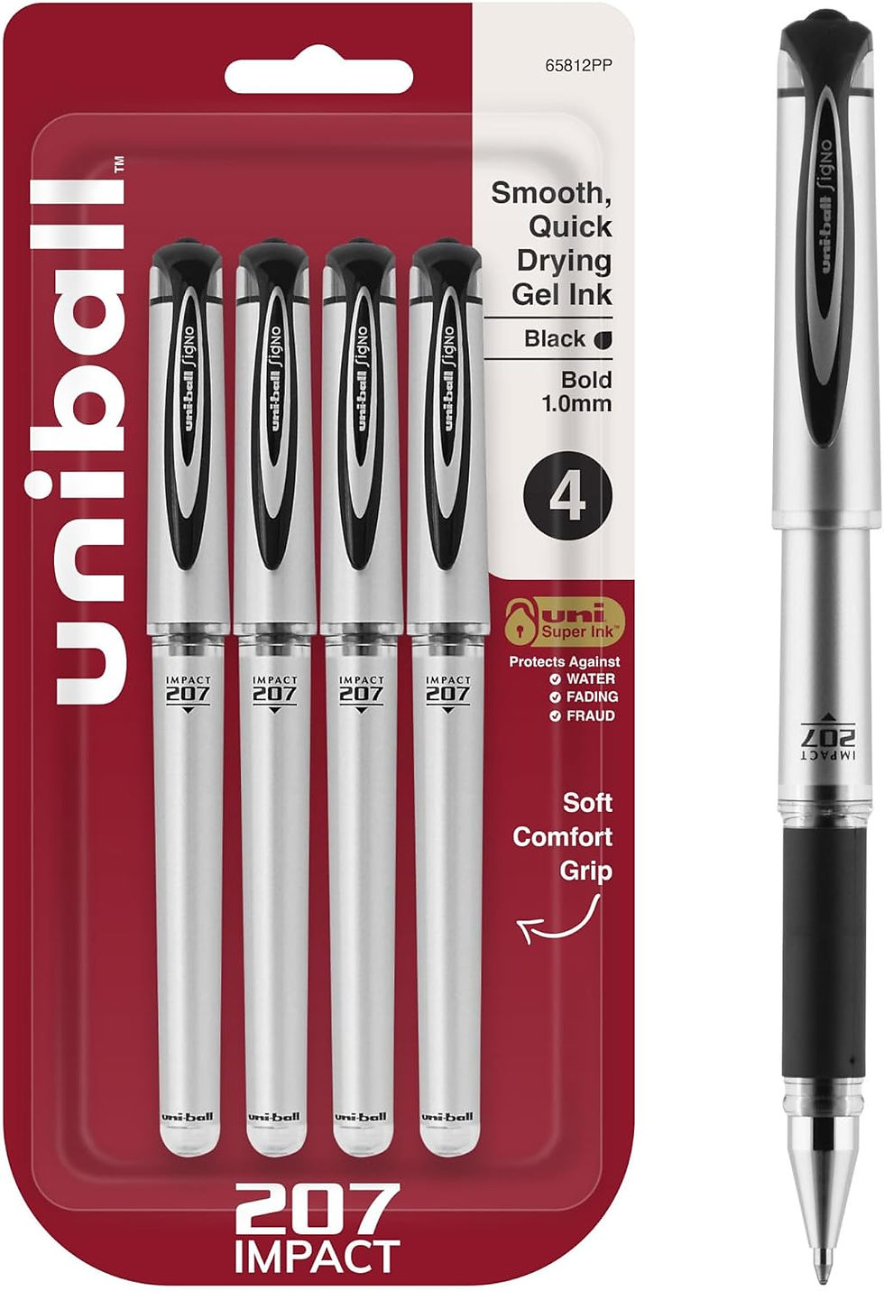 Uni-Ball Signo 207 Impact 1.0mm Black Gel Pens 4 Pack – Wholesale Bulk Smooth Writing Pens for Office and School