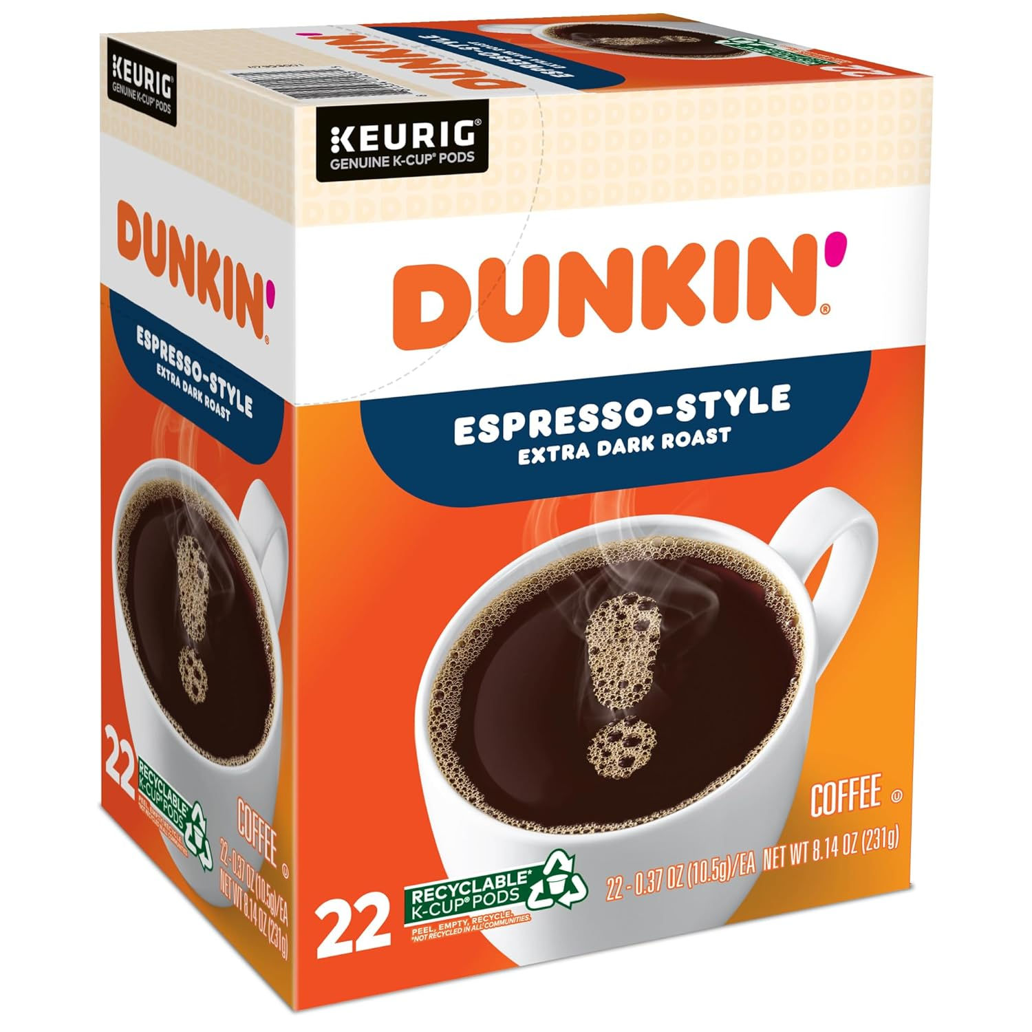 Wholesale Dunkin’ Espresso-Style Coffee Extra Dark Roast K-Cup Pods 22 Count Box – Case of 25