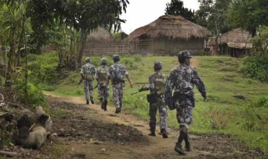 Myanmar soldiers on patrol in Rakhine state, where the military is accused of ethnic cleansing and crimes against humanity. (AP Photo)