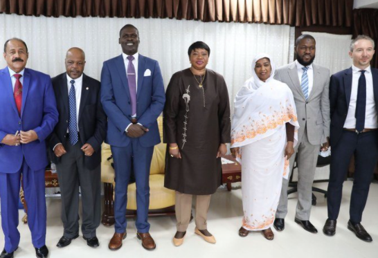 Photo Credits: Arab News, Prosecutor of the International Criminal Court, Fatou Bensouda (C), poses with Sudanese officials during her visit to the ministry of justice in Khartoum on October 18, 2020, "Sudan's premier backs demands for justice as ICC prosecutor visits"