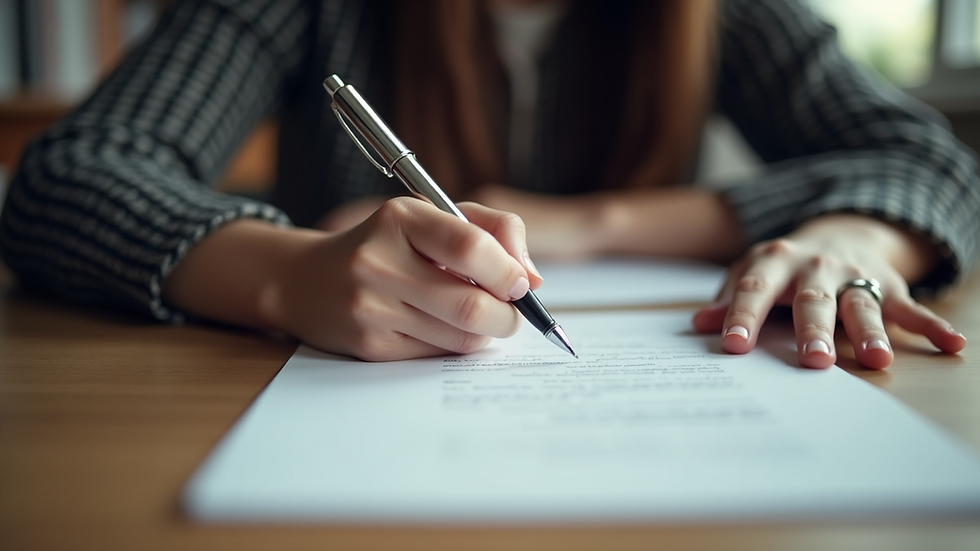 High angle view of a student reviewing written work with a pen