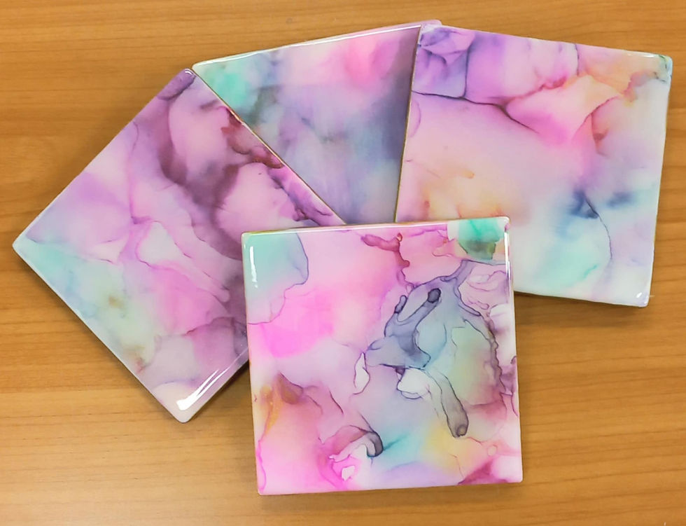 DIY Alcohol ink and resin coated Ceramic Coaster class