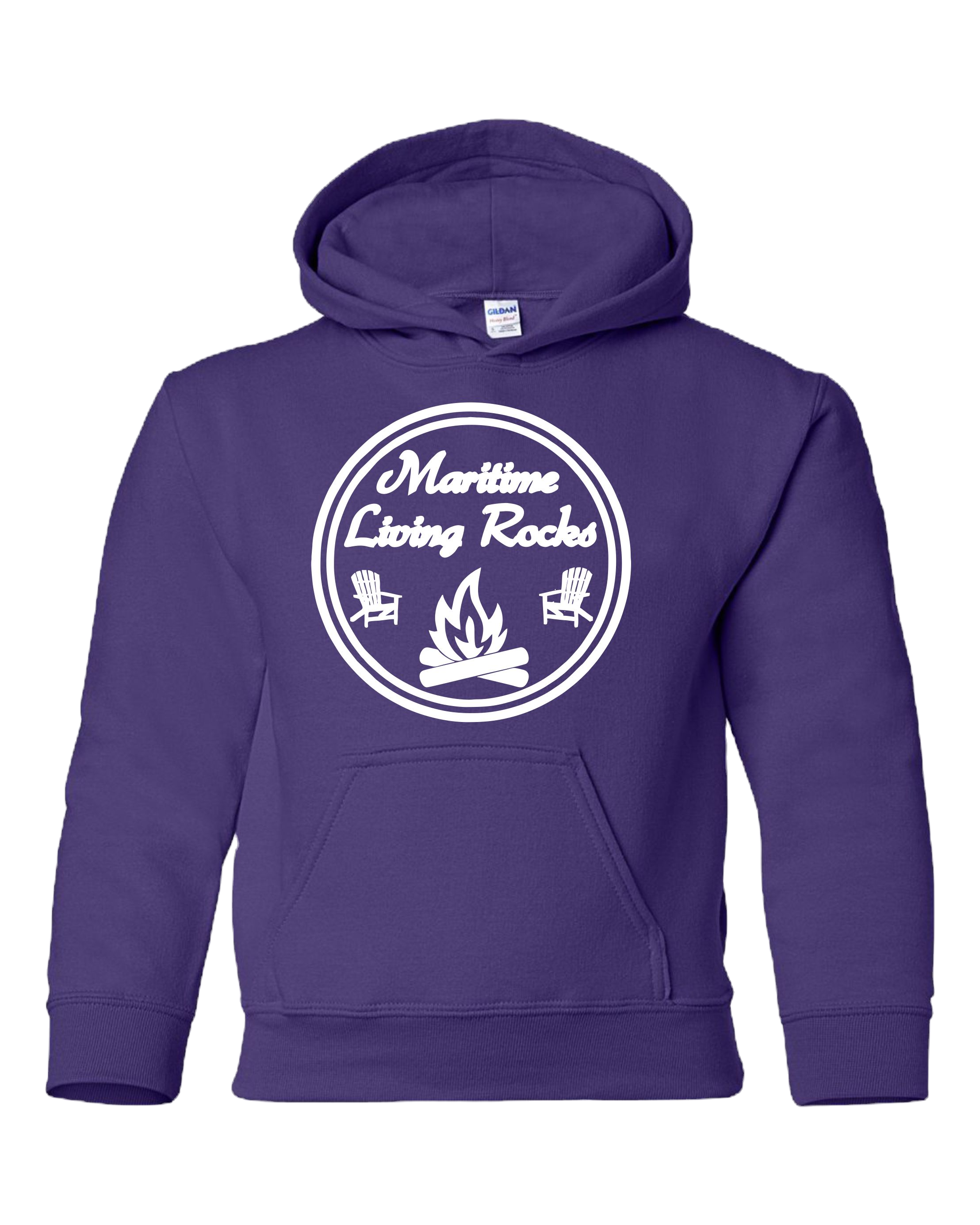 Youth Purple hoodie with white logo.