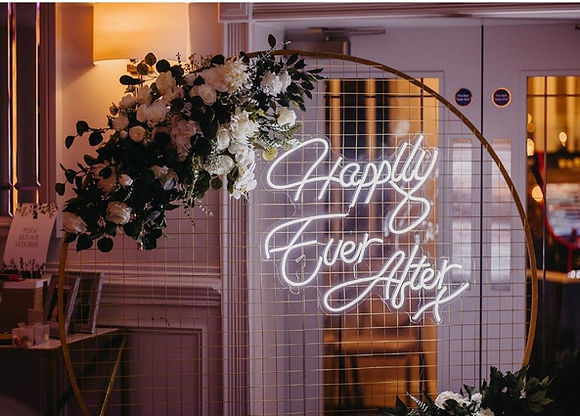 Grid backdrop with Neon Sign for Weddings