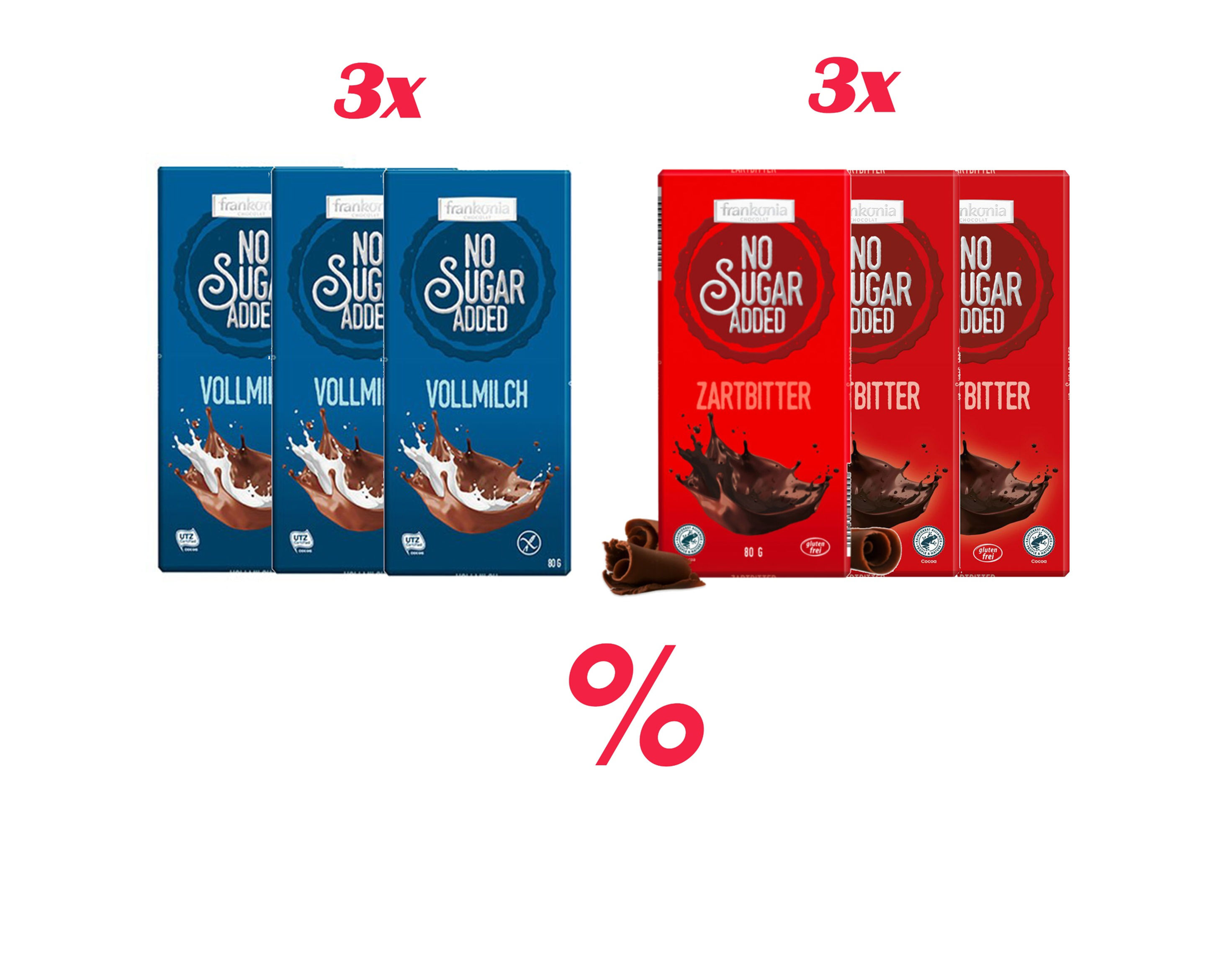 Sparpaket Zartbitter- & Vollmilch-Liebhaber von No Sugar Added, 6 Stck.