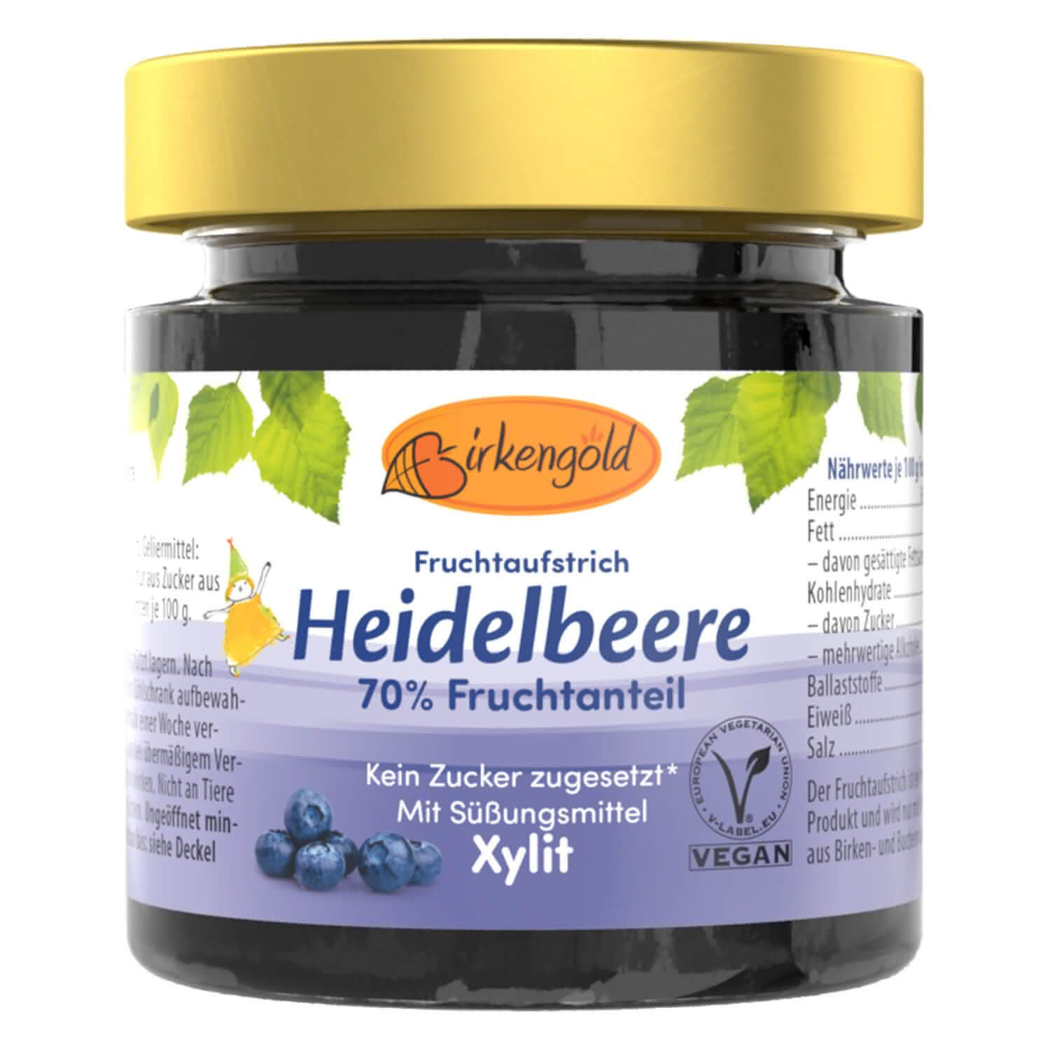 Birkengold Heidelbeer Marmelade mit Xylit, zuckerarm, vegan, 200 g