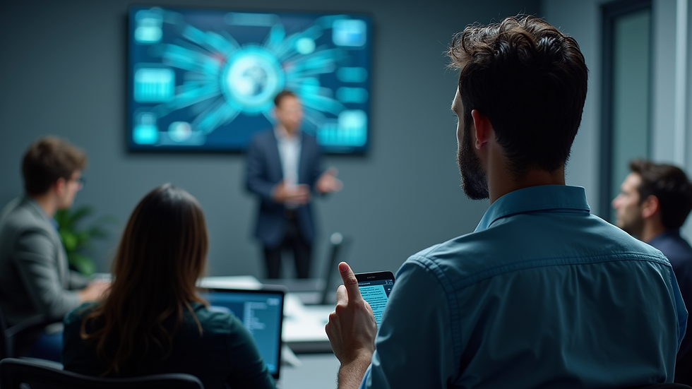 High angle view of a cybersecurity expert delivering a training session